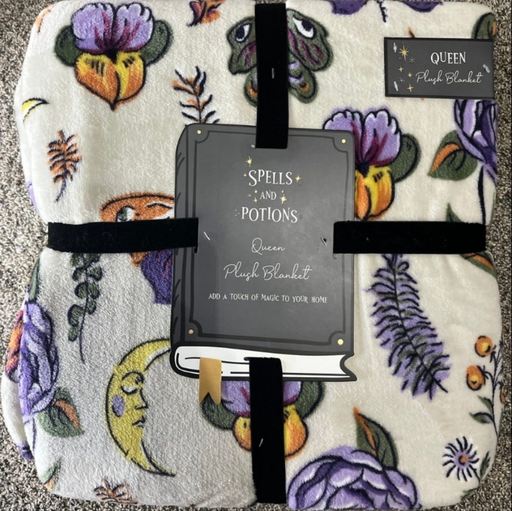 New Spells & Potions Halloween Plush Blanket Throw Queen 90 x 90 Moth